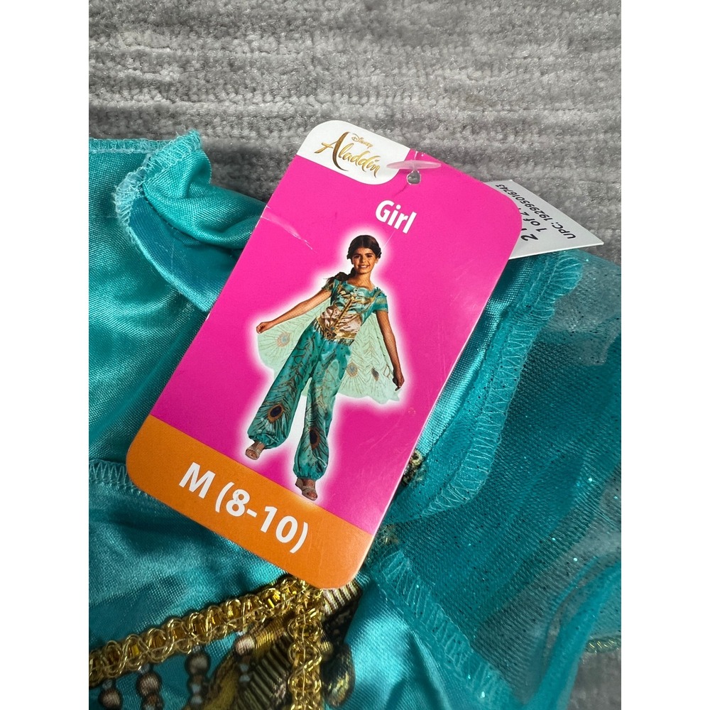 Disney Costume Girls M 8-10 Teal Aladdin Jasmine Peacock Jumpsuit Cape 2pc Set - Picture 8 of 12